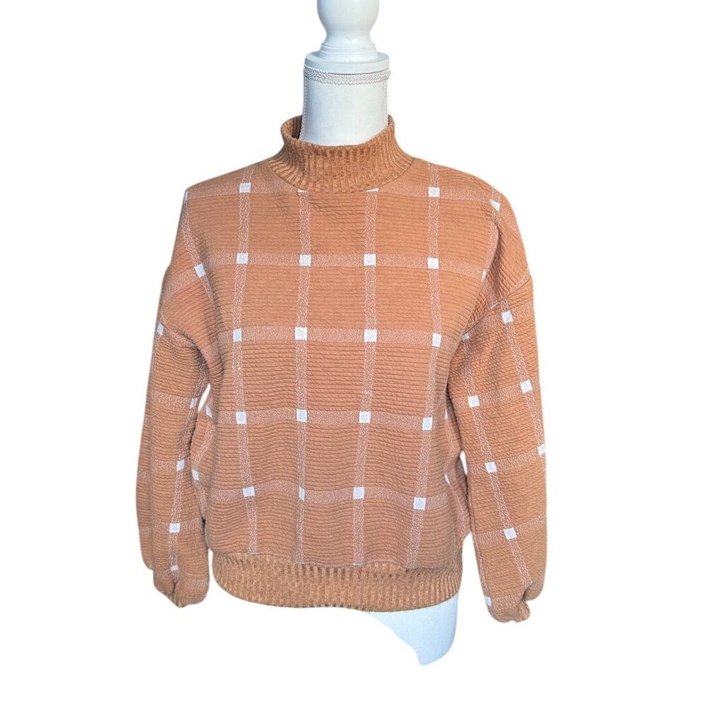 Anthropologie Porridge Caramel Textured Square Printed Sweater, Size Xs